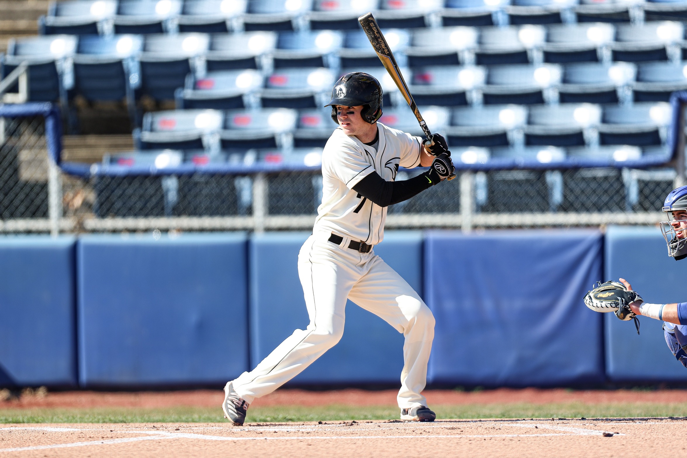 action photo of RC baseball player Mason Staz hitting