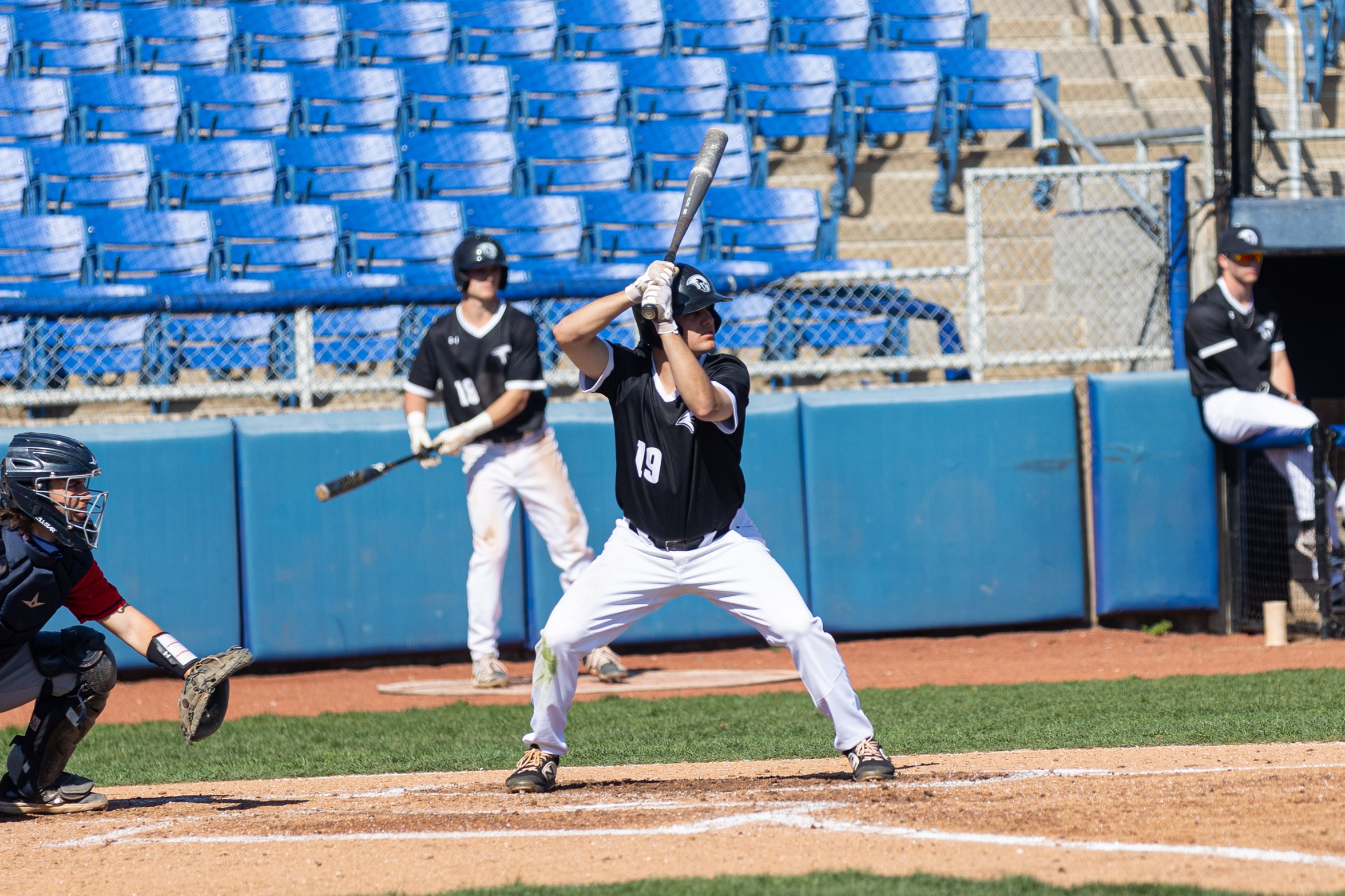 action photo of RC baseball player Tyler De Meo hitting